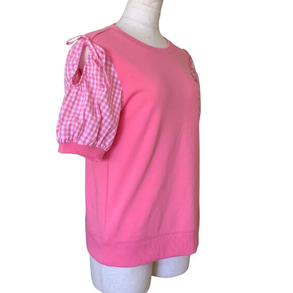 Tommy Hilfiger Cotton Gingham Check Short Sleeve Blouse Top Pink Size SP - Picture 2 of 12